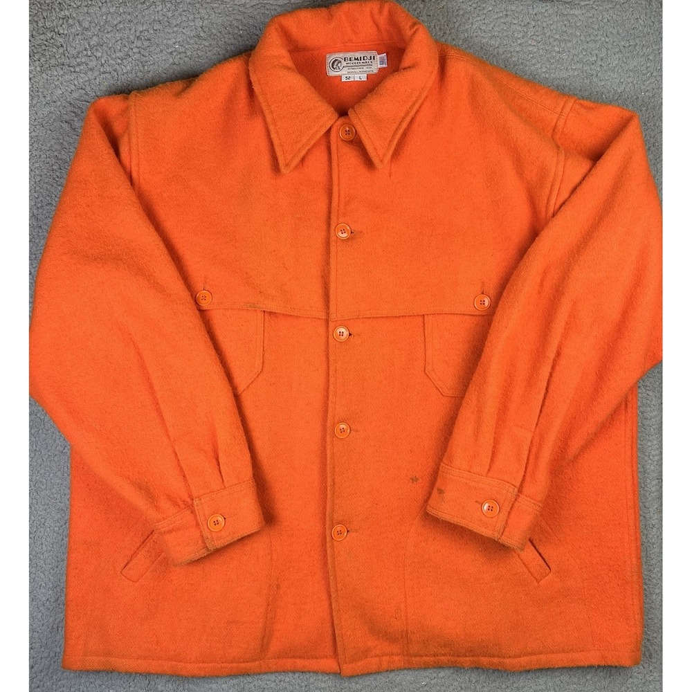 Vintage Bemidji Woolen Mills Wool Jacket Coat Orange Hunting Button Up Mens 52 L